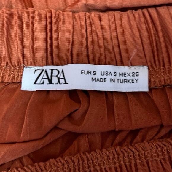 Zara Women's Orange Pleated Chiffon Ruffle Elastic Waist Mini A-Line Skirt Sz S - Picture 4 of 4